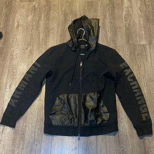 Black faux leather and cloth Armani Exchange jacket. Amazing condition.